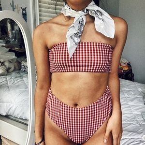 Gingham Print High Waisted Bikini